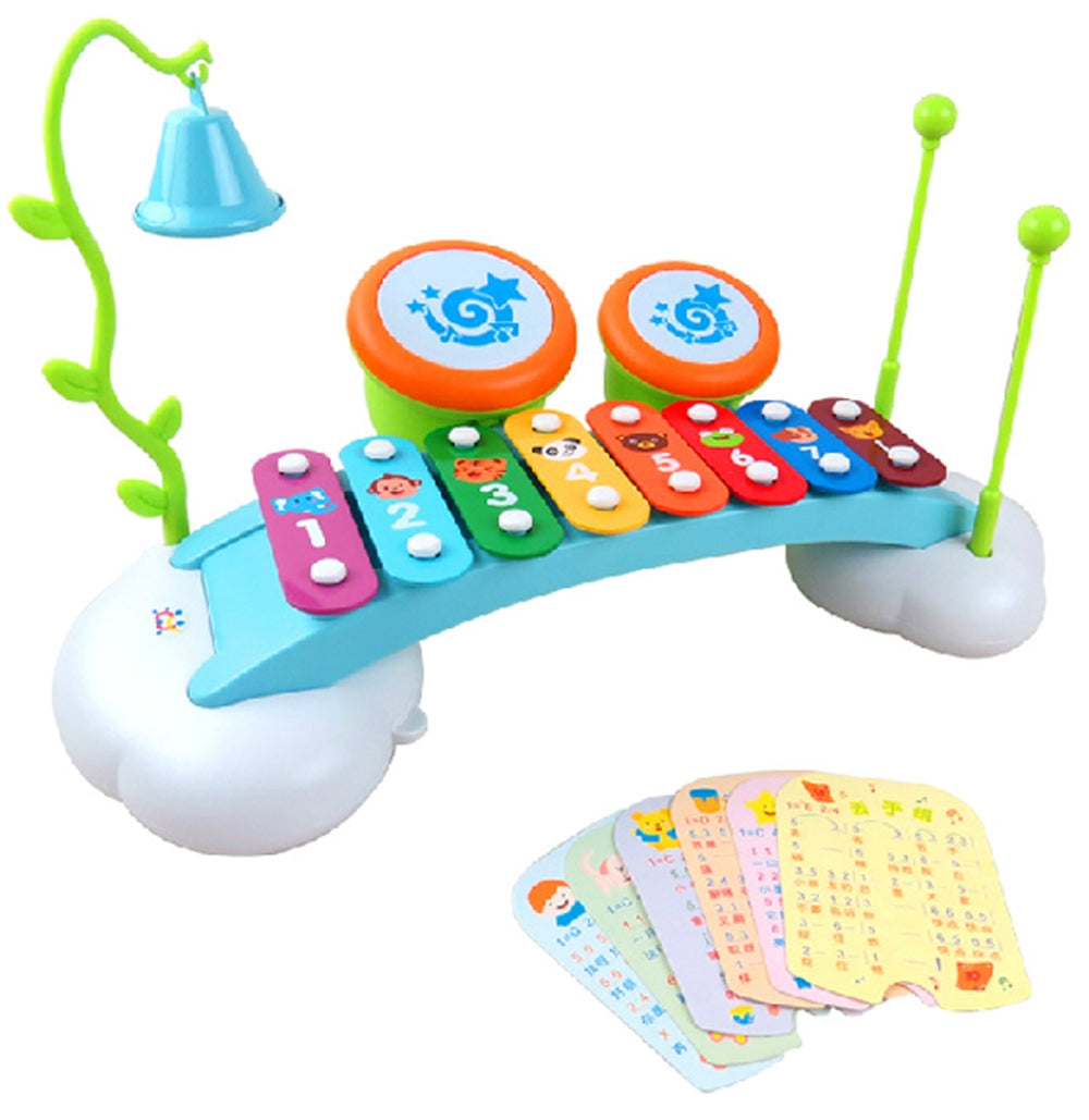 15" Rainbow Xylophone Piano Bridge For Kids With Ringing Bell And Drums