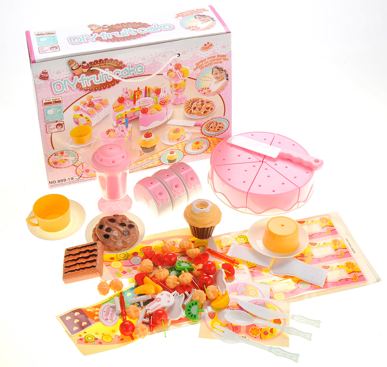 Birthday Cake 75pcs Pretend Play Food Toy Set (Pink)