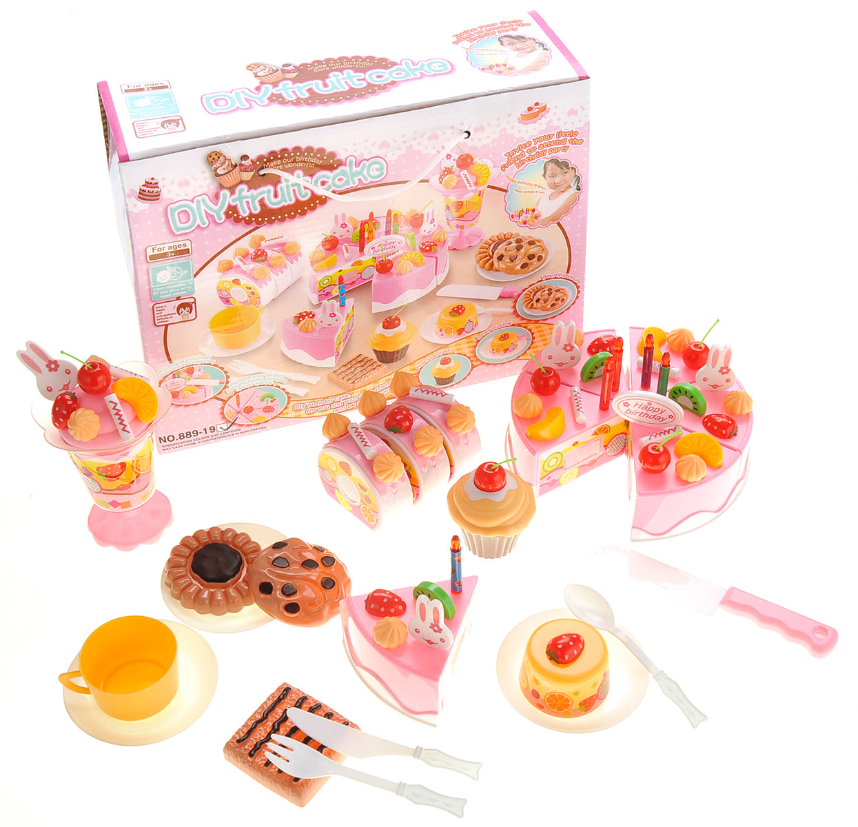 Birthday Cake 75pcs Pretend Play Food Toy Set (Pink)