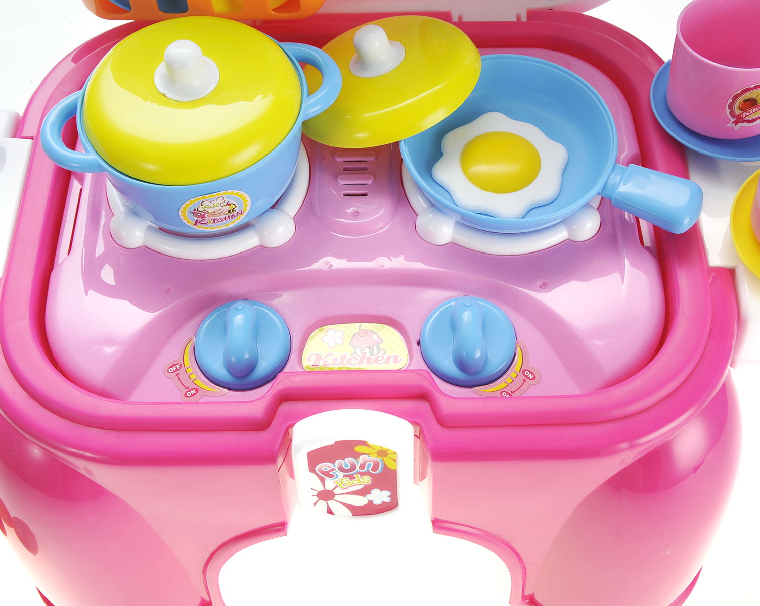 Portable Kids Kitchen Cooking Set Toy With Lights And Sounds, Folds Into Stepstool