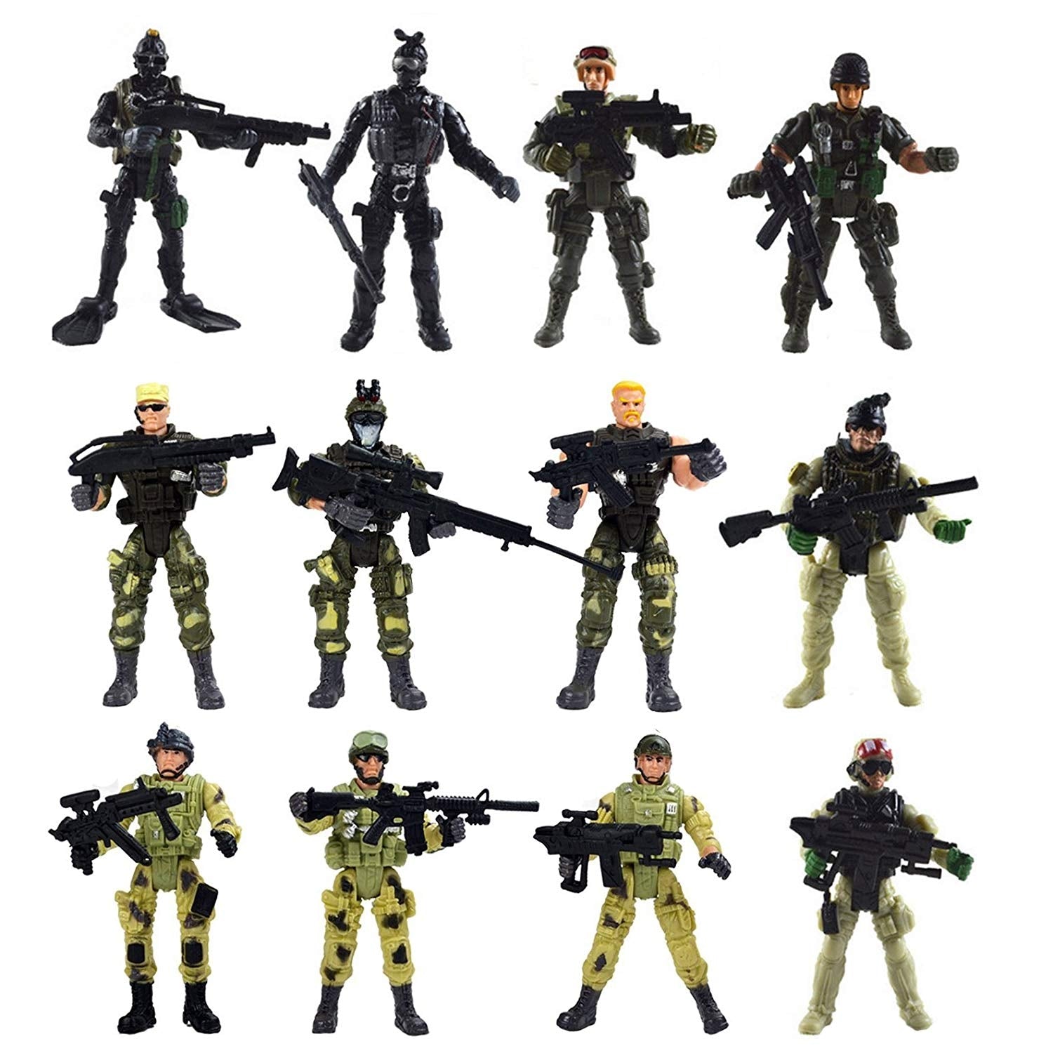 Special Force Army SWAT Soldiers Action Figures With Weapons And Accessories 4 Inches Tall, 12 Figures/Pack