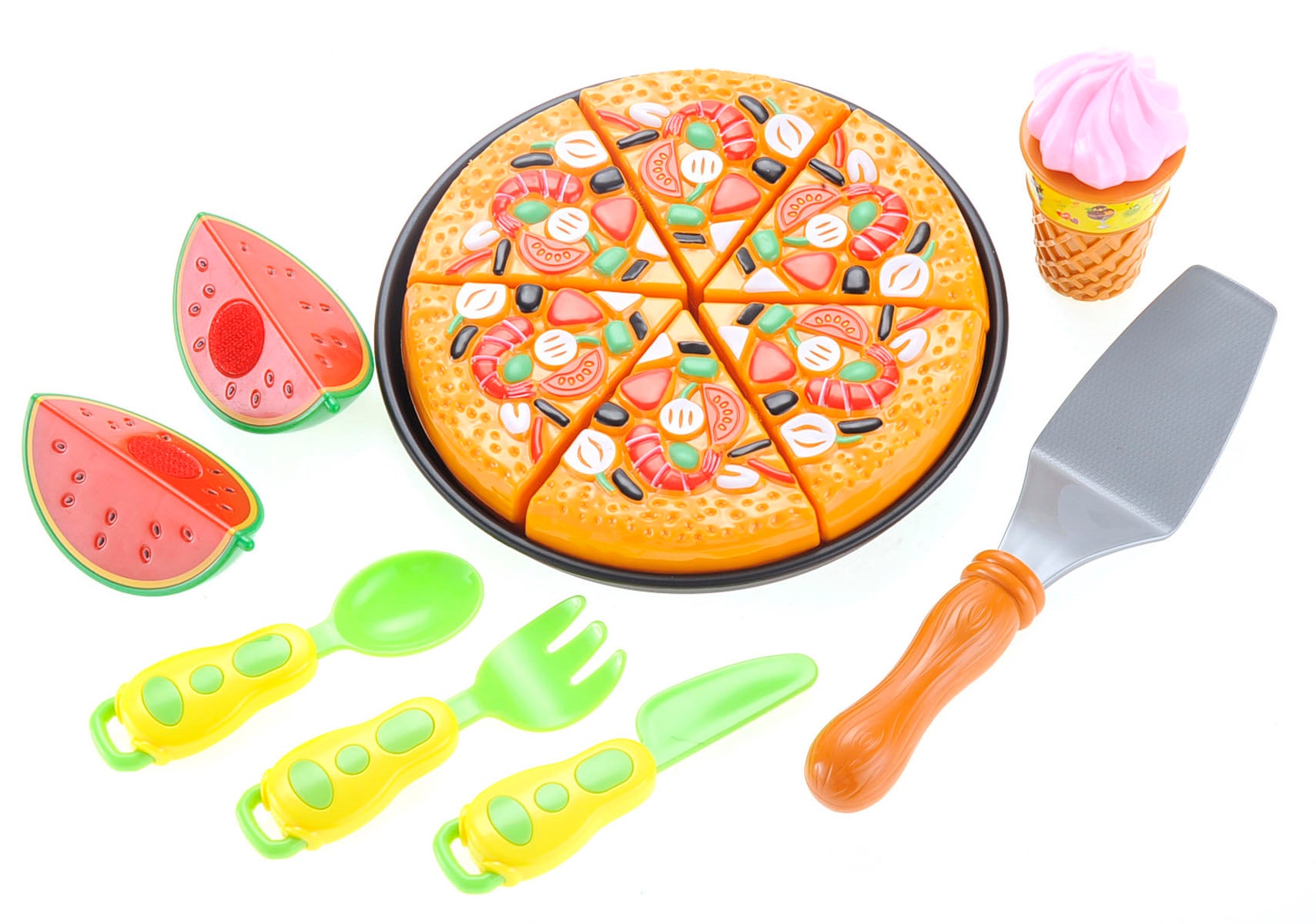 Pizza Playset With Watermelon, Icecream And Utensils