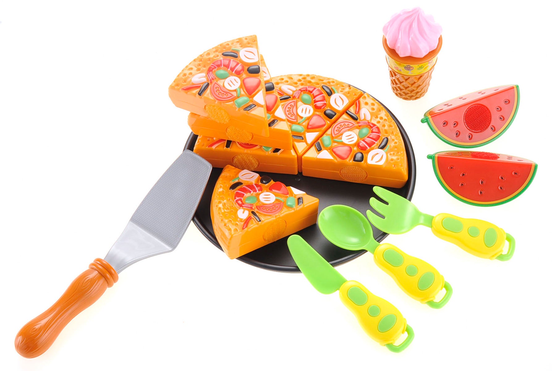 Pizza Playset With Watermelon, Icecream And Utensils