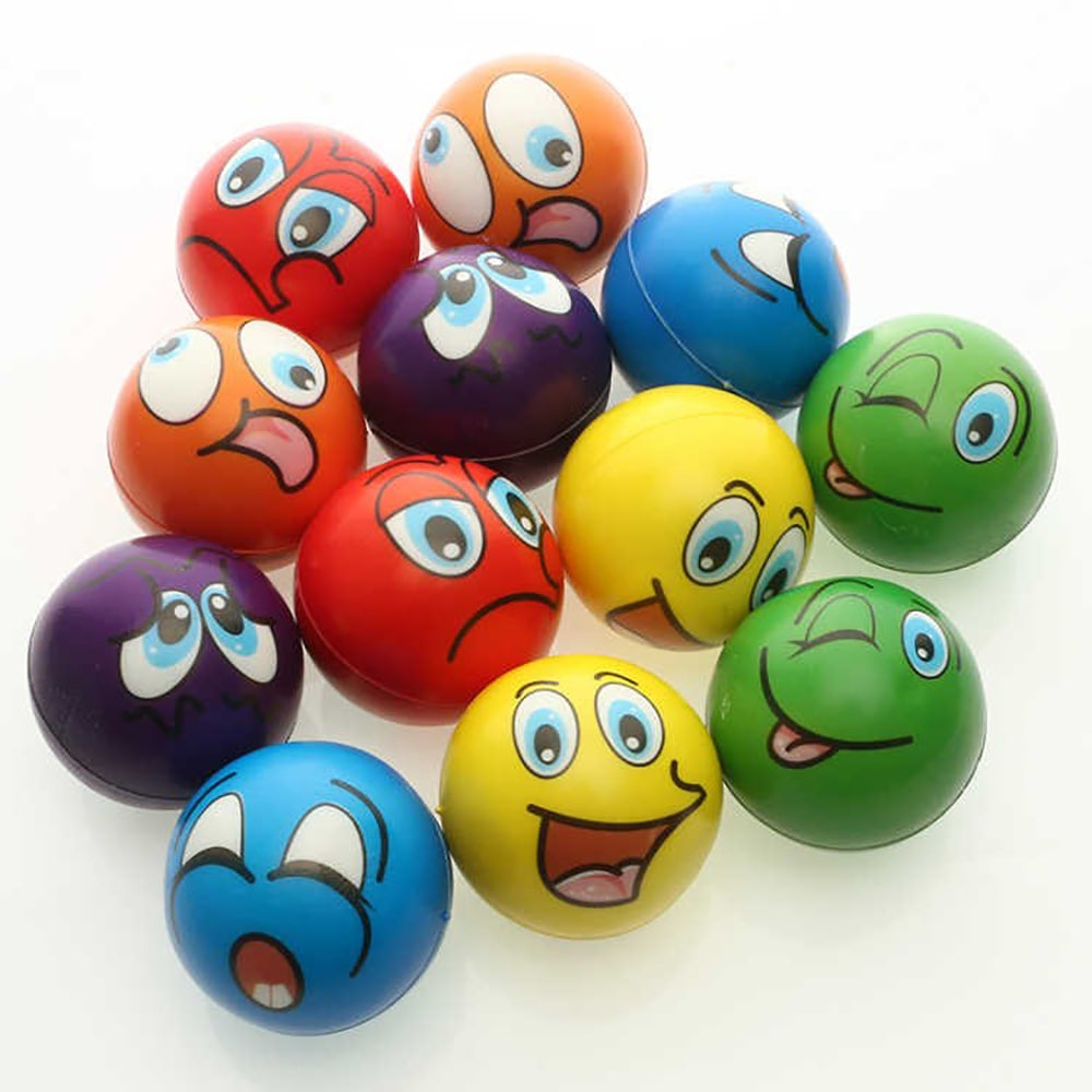 Mini Emoticon Soft Foam Stress Balls (24 Balls Per Box)