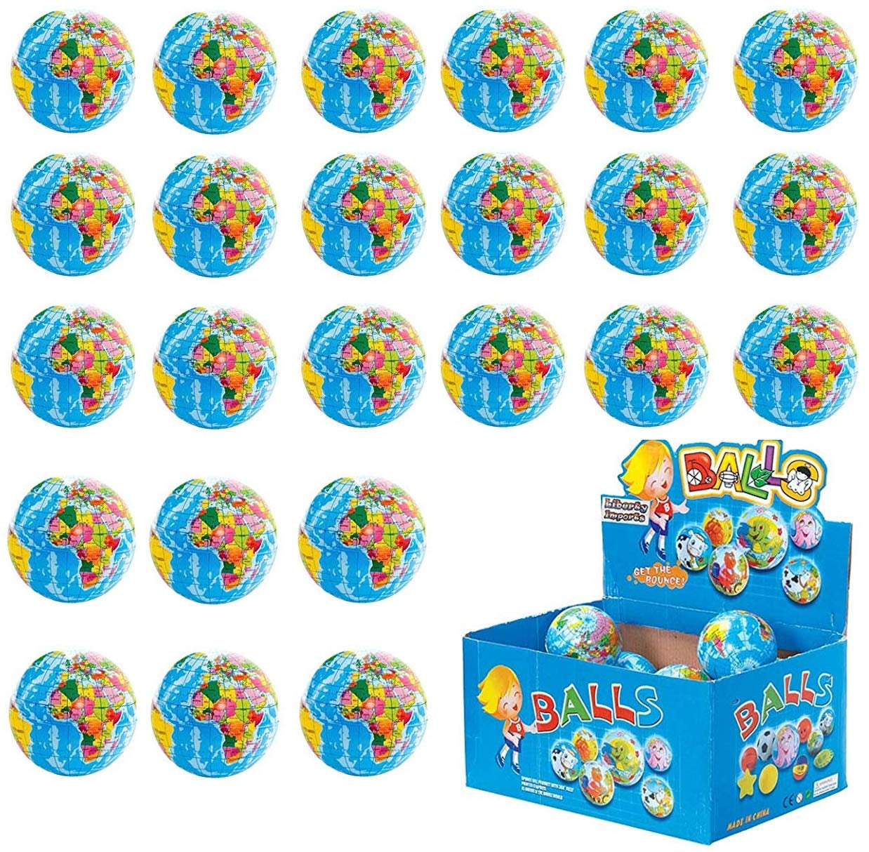 Mini Planet Earth Soft Foam Stress Balls (24 Balls Per Box)