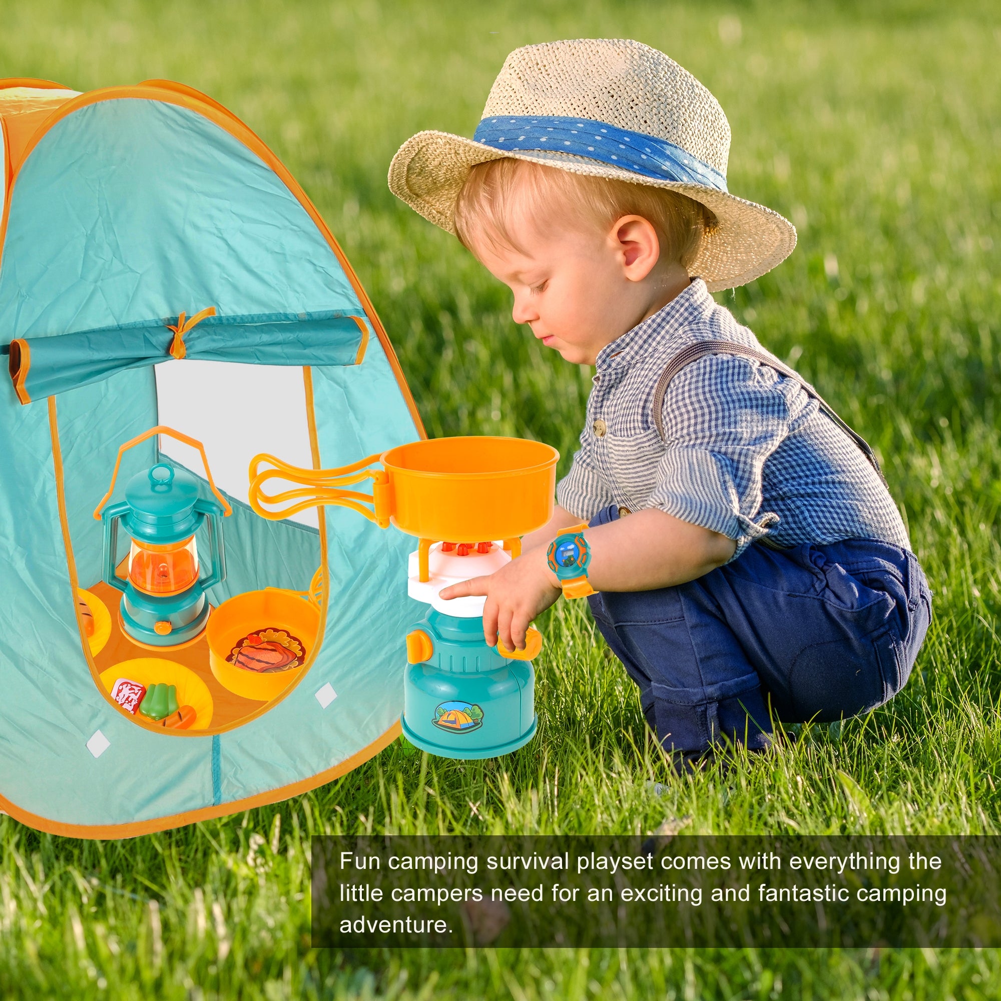 Kids Play Pop Up Tent W/Camping Gear Set & Tools