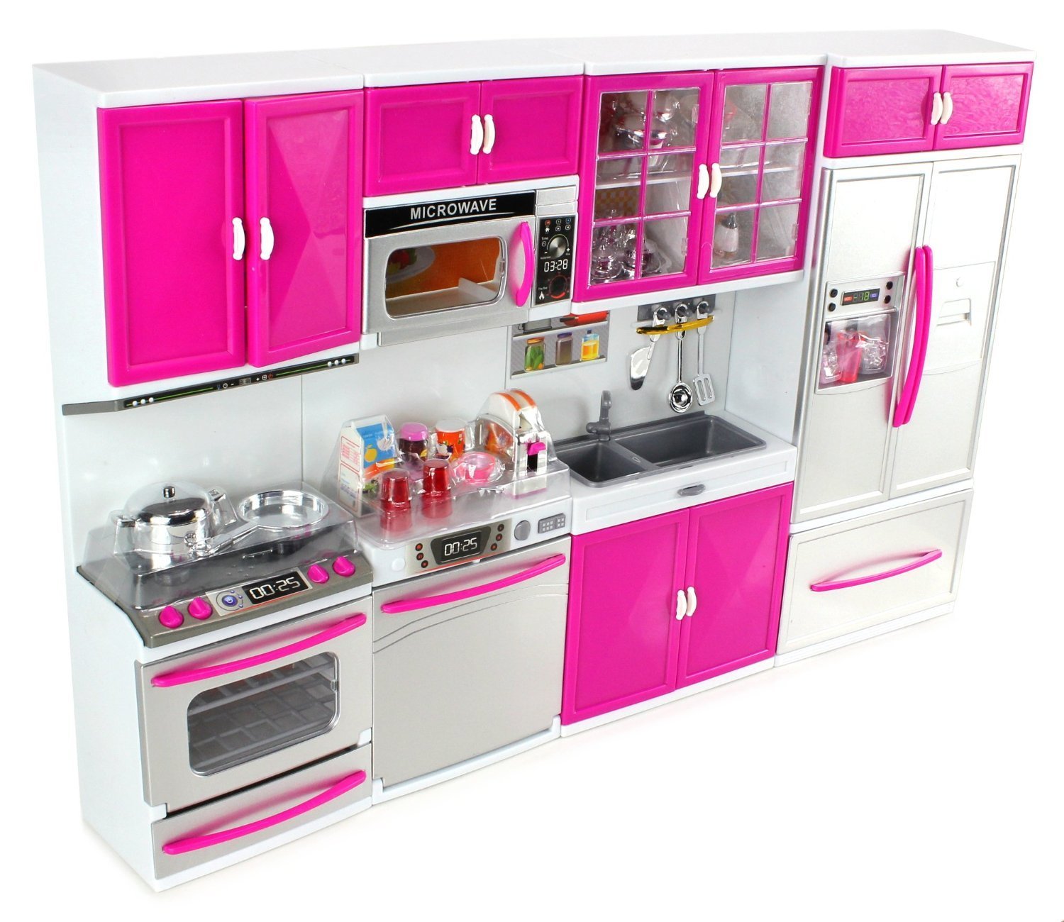 My Modern Kitchen Full Deluxe Kit Battery Operated Kitchen Playset : Refrigerator, Stove, Sink, Microwave