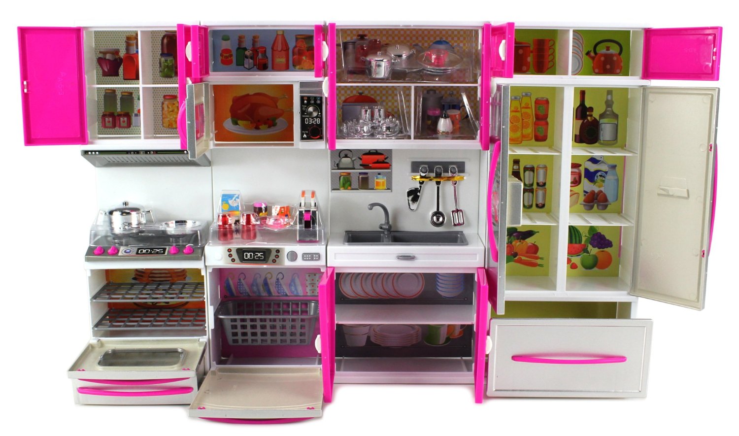 My Modern Kitchen Full Deluxe Kit Battery Operated Kitchen Playset With Toy Doll, Lights, And Sounds