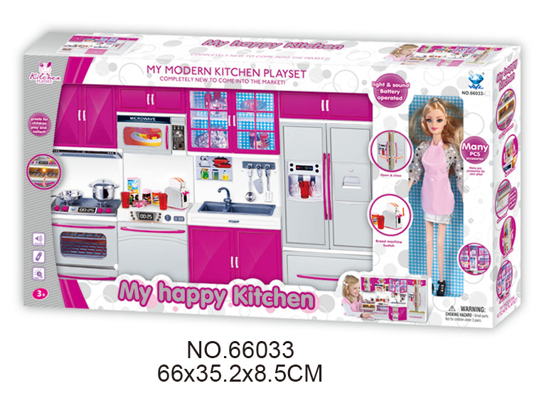 My Modern Kitchen Full Deluxe Kit Battery Operated Kitchen Playset With Toy Doll, Lights, And Sounds