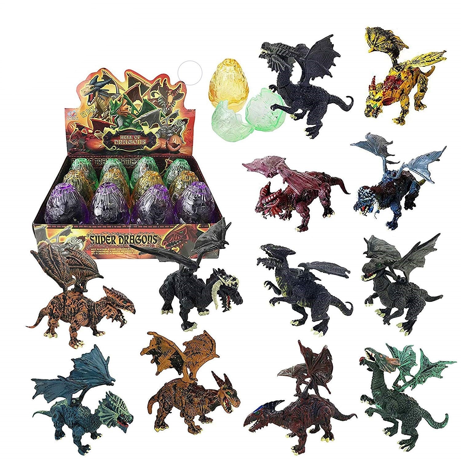 Dragon Figurine Puzzles In Hatching Jurrasic Eggs (12 Eggs Per Pack)