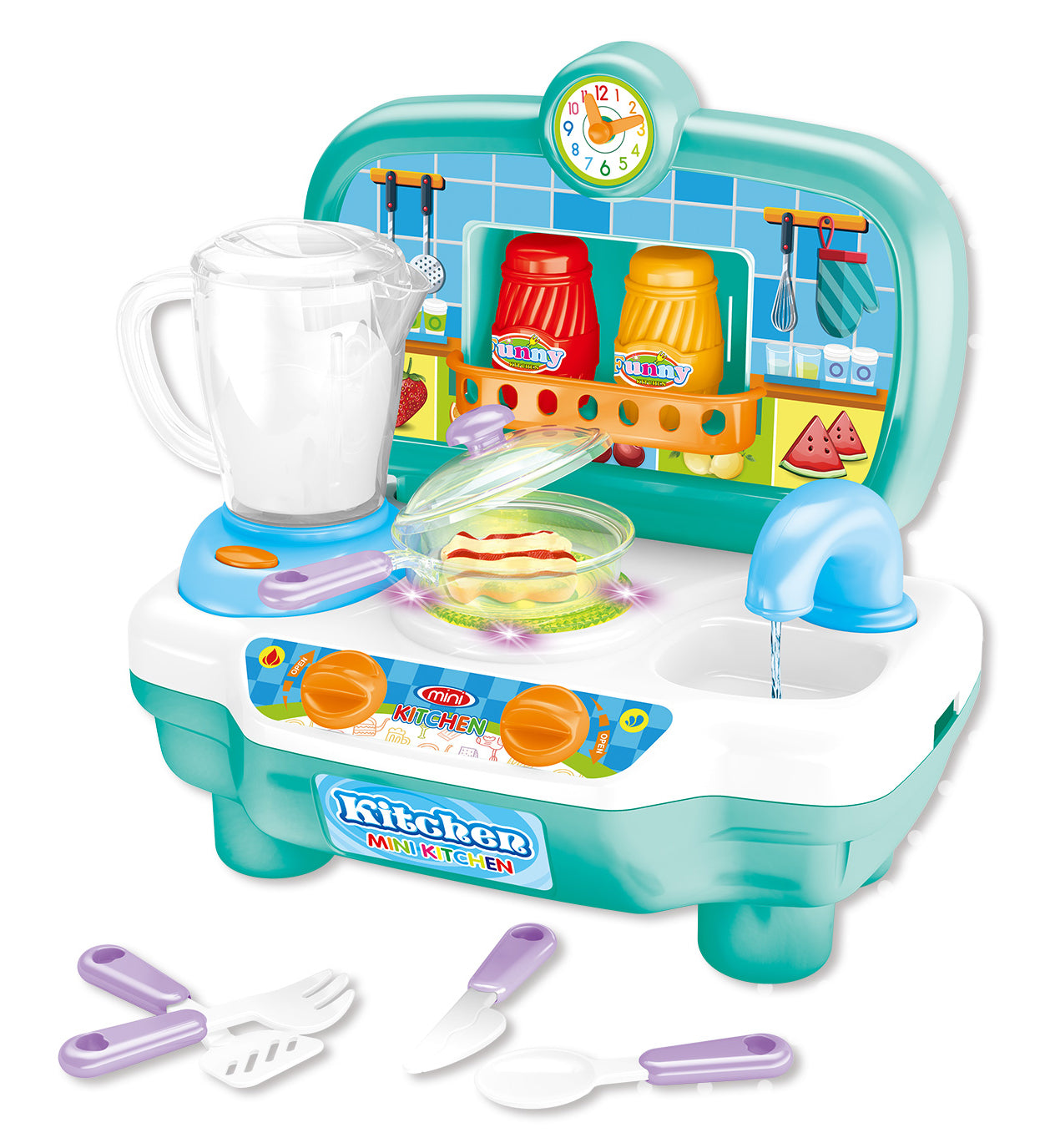 Mini Kitchen Playset With Sound And Color Changing Lights For Realistic Cooking