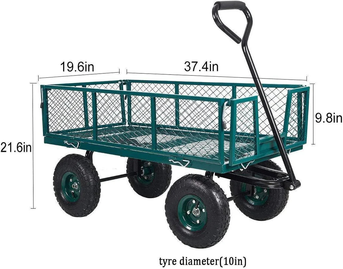 Utility Garden Cart Heavy Duty Wagon w/ Pneumatic Tires Removable Sides