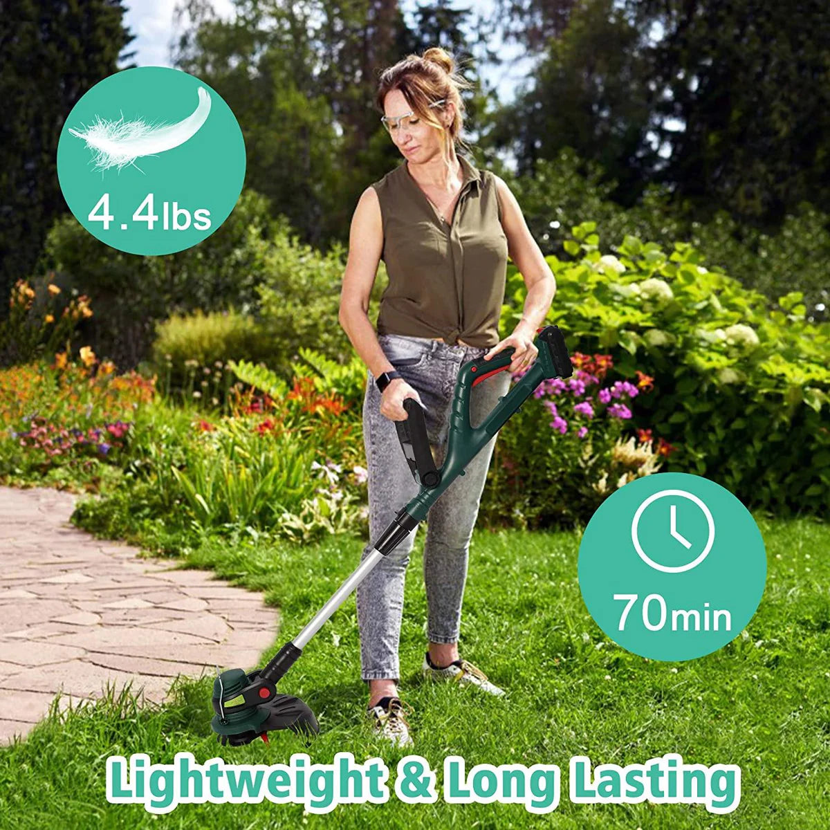 Cordless String Trimmer/Edger, 10" Electric Garden Weed Eater with 20V/2.0 AH Battery and Charge