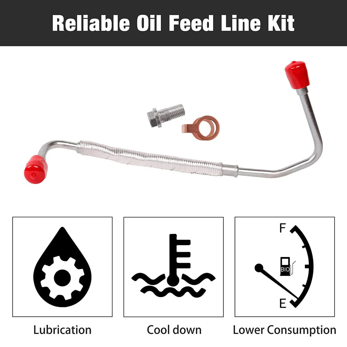 Turbo Oil Feed Line Kit with Bolts & Gaskets for 6.6L V8 LBZ LMM Duramx, Compatible with Chevrolet Silverado, GMC Topkick, Savana, Sierra 2006-2010