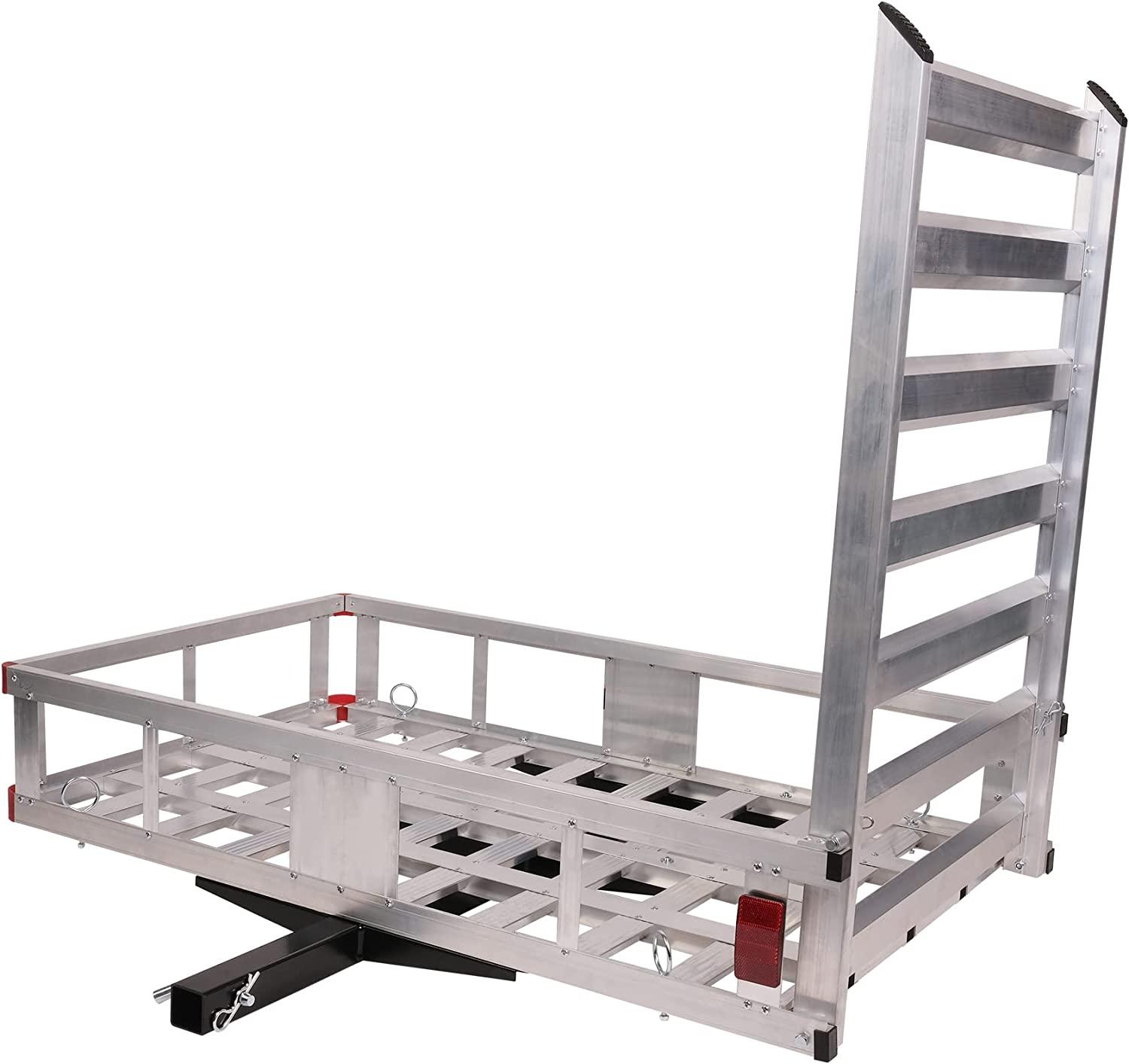 50" L x 29.7" W x 9" H Trailer Hitch Cargo Carrier Utility Basket with 41.5" Folding Ramp