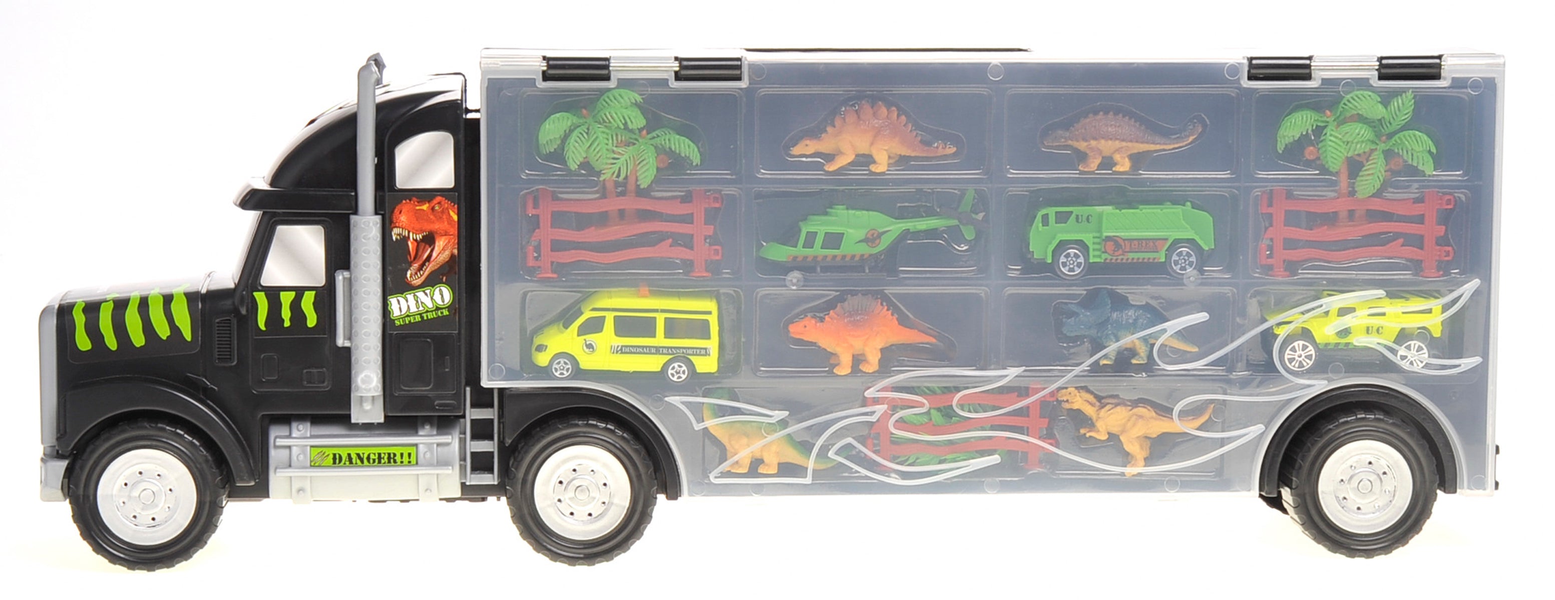 22" Transport Dinosaurs Car Carrier Truck Toy Includes Dinosaur Toys, Cars And Helicopter