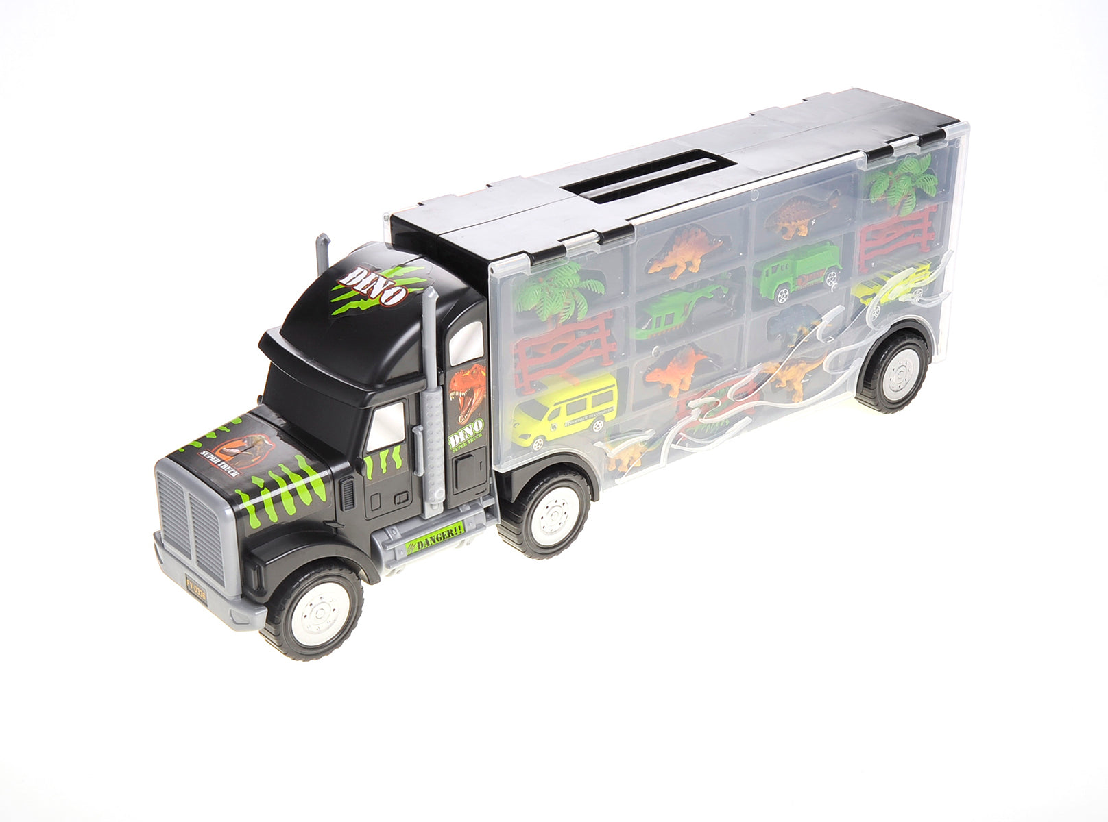 22" Transport Dinosaurs Car Carrier Truck Toy Includes Dinosaur Toys, Cars And Helicopter