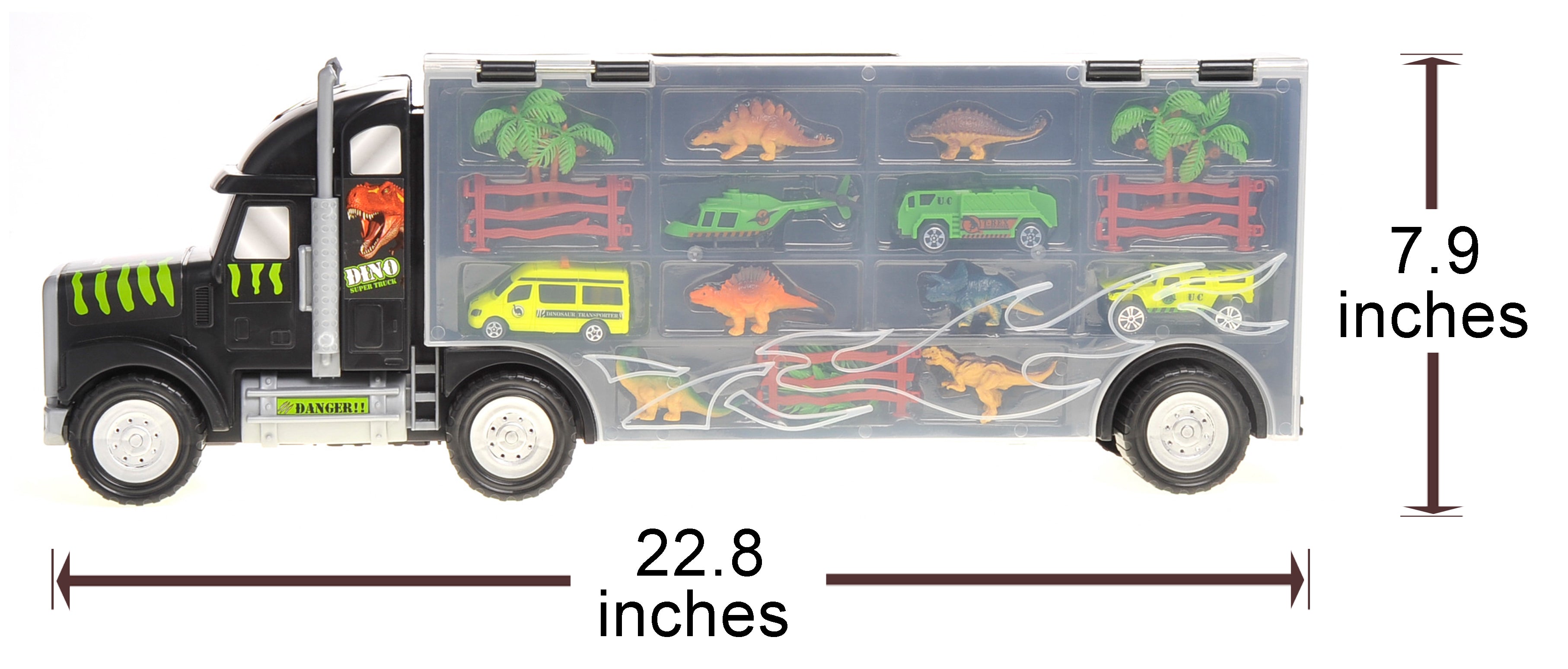 22" Transport Dinosaurs Car Carrier Truck Toy Includes Dinosaur Toys, Cars And Helicopter