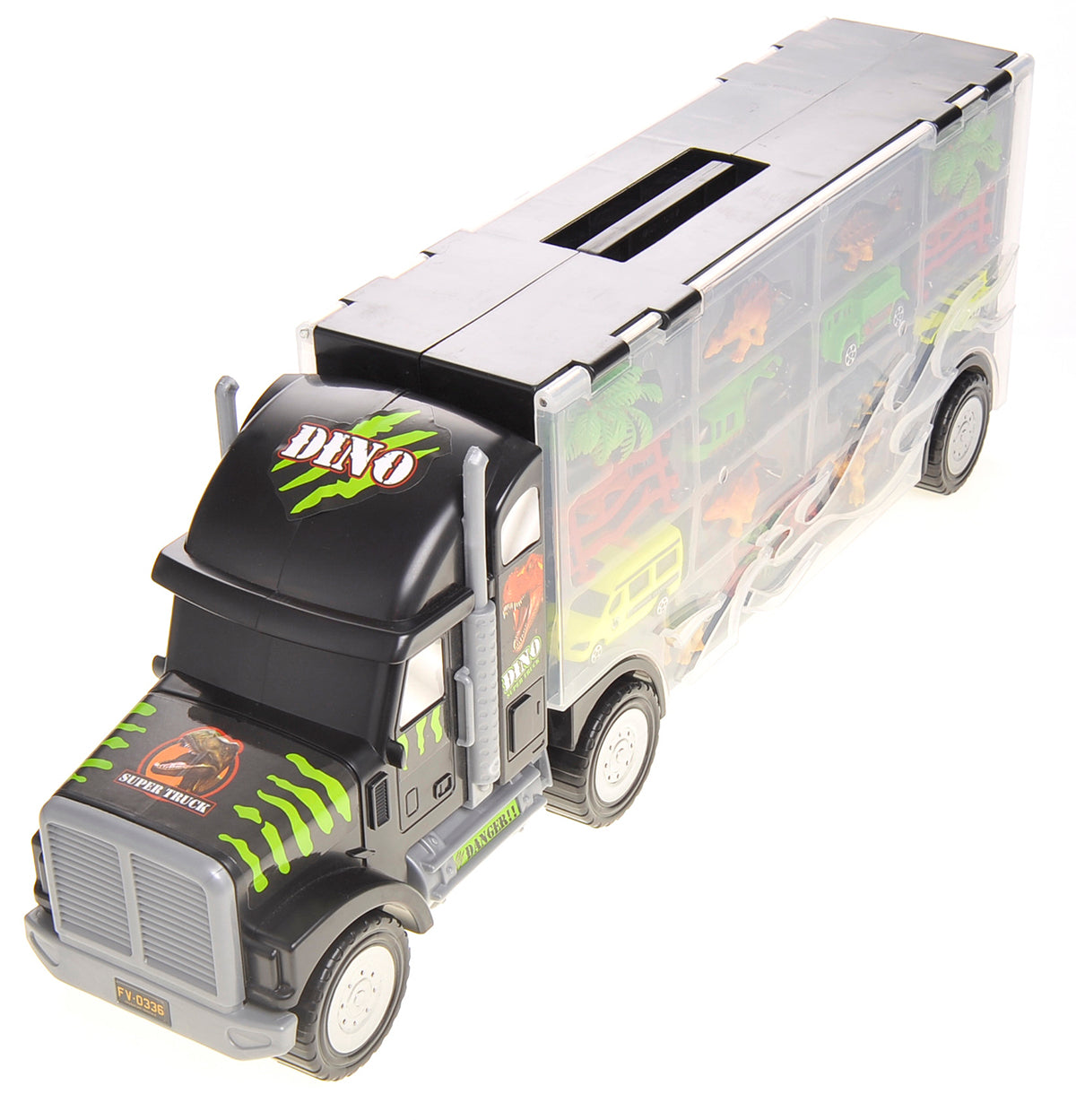 22" Transport Dinosaurs Car Carrier Truck Toy Includes Dinosaur Toys, Cars And Helicopter