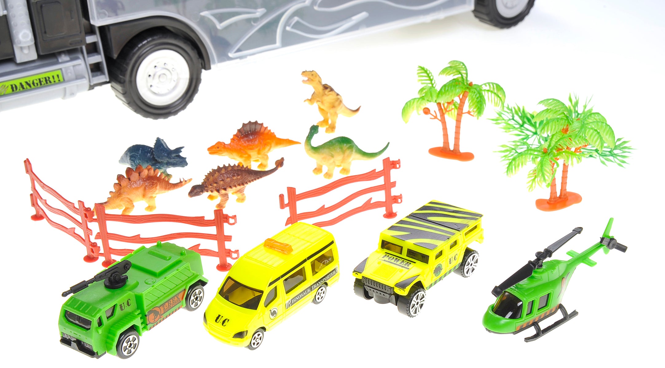 22" Transport Dinosaurs Car Carrier Truck Toy Includes Dinosaur Toys, Cars And Helicopter