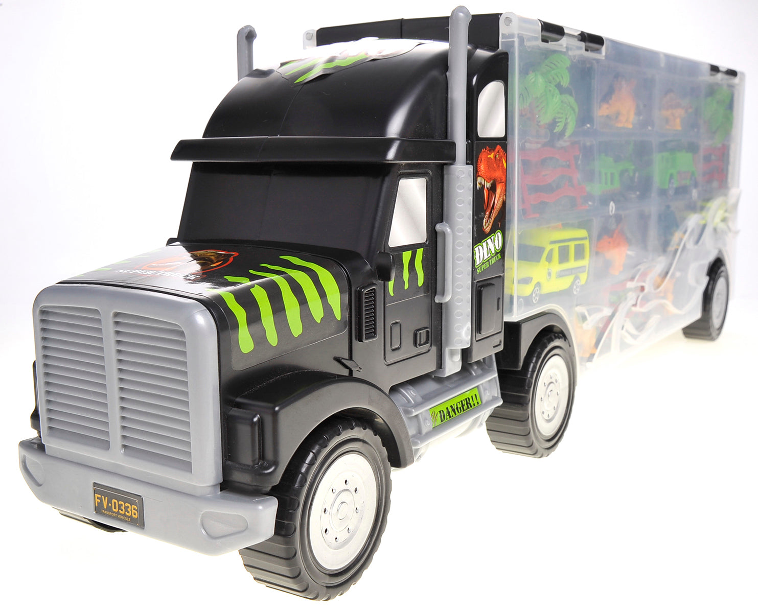 22" Transport Dinosaurs Car Carrier Truck Toy Includes Dinosaur Toys, Cars And Helicopter