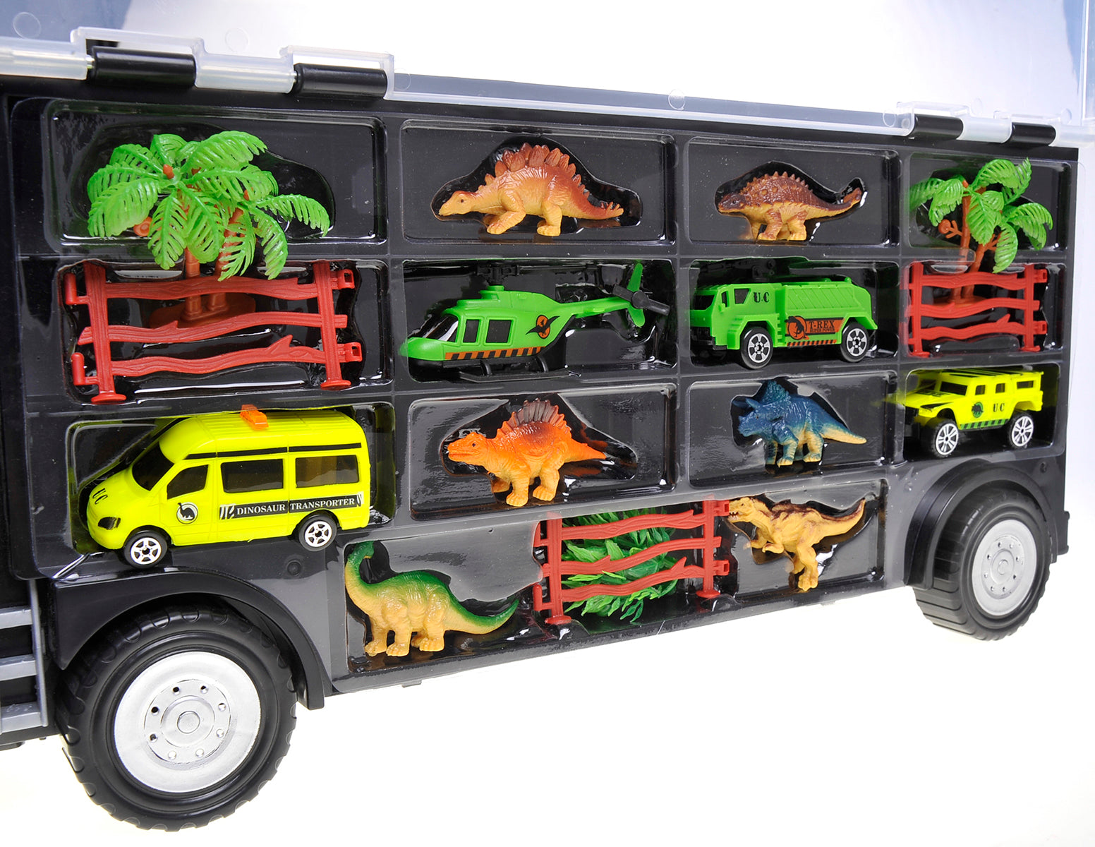 22" Transport Dinosaurs Car Carrier Truck Toy Includes Dinosaur Toys, Cars And Helicopter