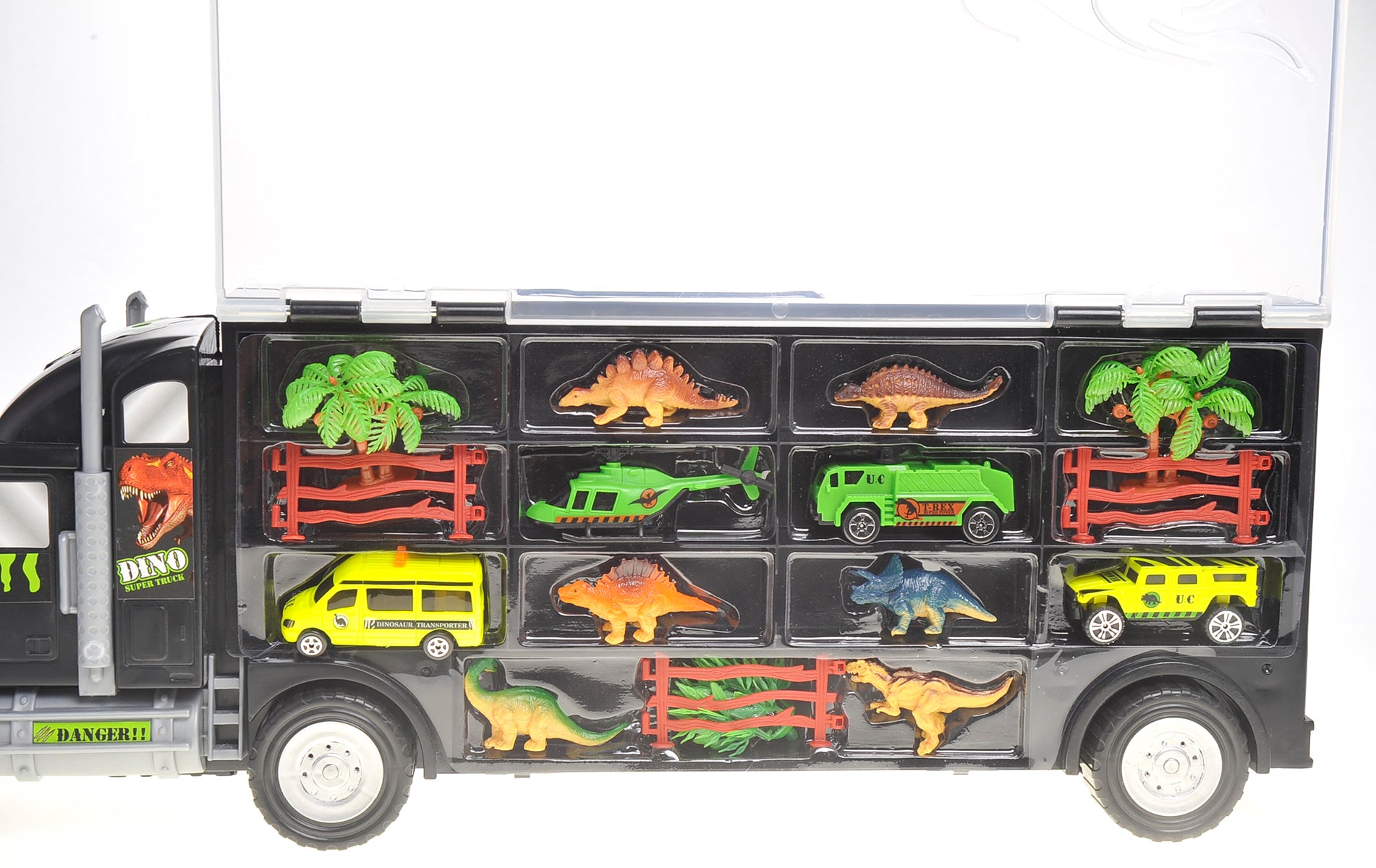 22" Transport Dinosaurs Car Carrier Truck Toy Includes Dinosaur Toys, Cars And Helicopter