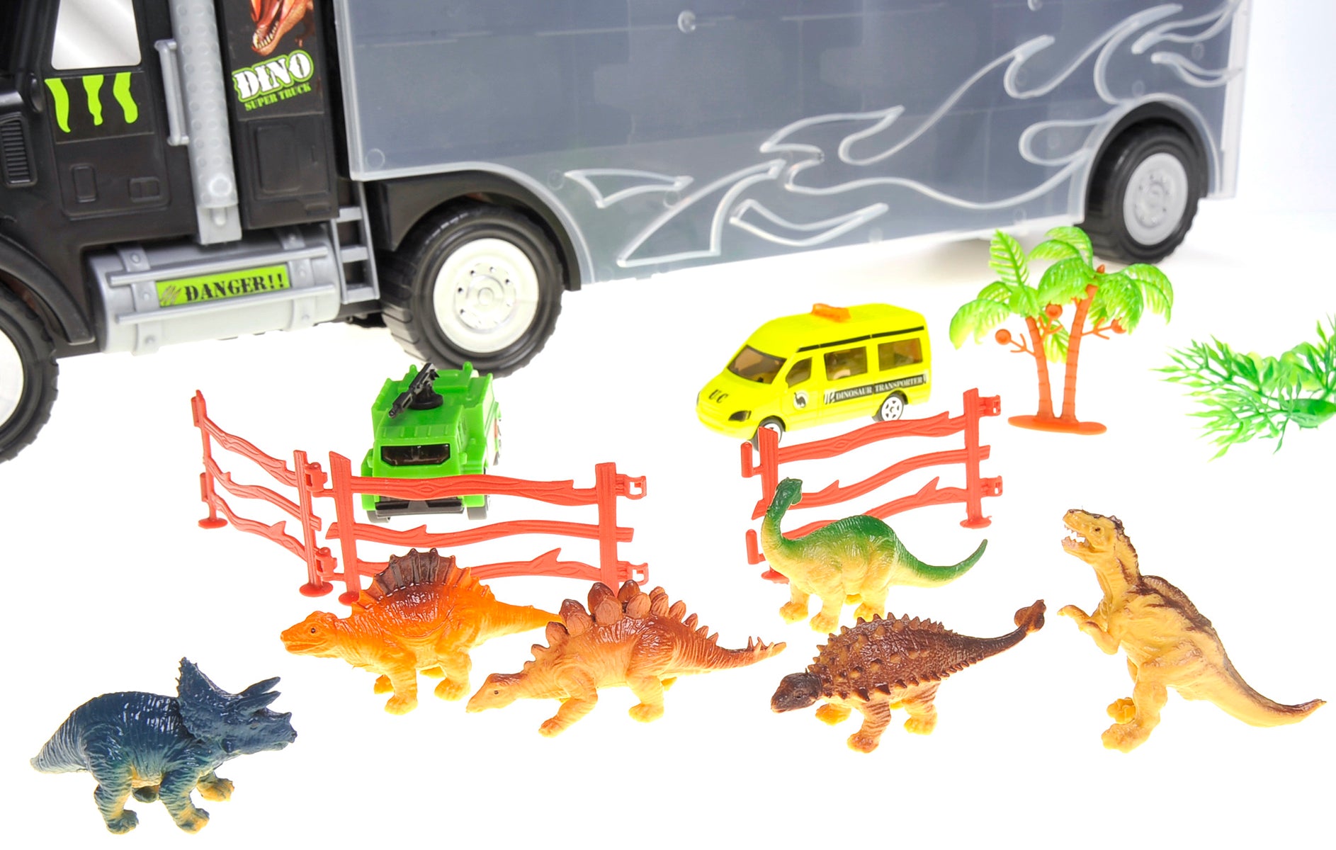 22" Transport Dinosaurs Car Carrier Truck Toy Includes Dinosaur Toys, Cars And Helicopter