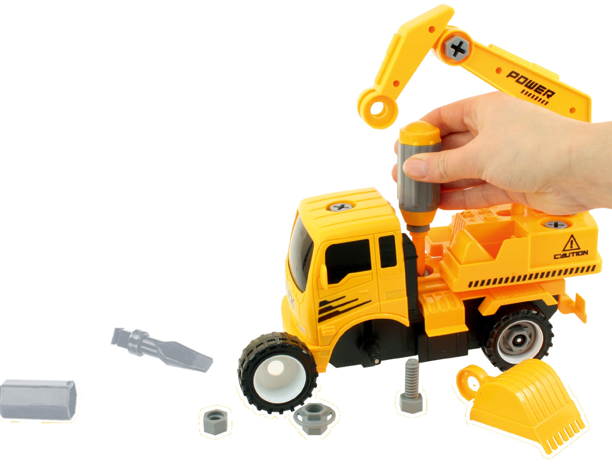 Take-A-Part Friction Powered Construction Trucks With Crane, Excavator, Mixer, Dump Truck