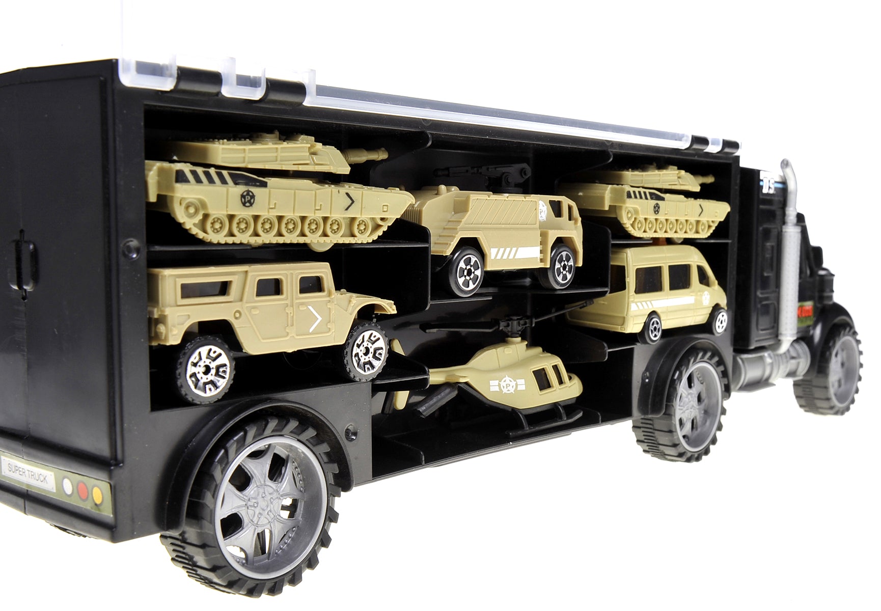 Military Transport Car Carrier With 6 Army Cars