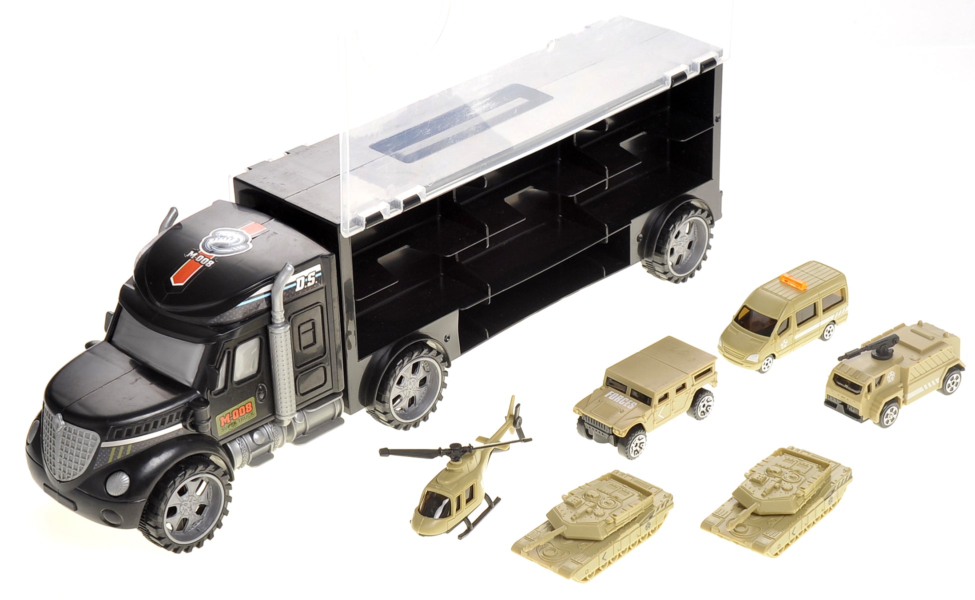 Military Transport Car Carrier With 6 Army Cars