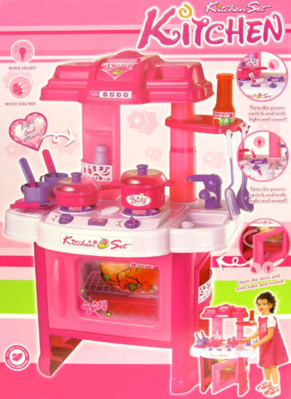 24" Deluxe Beauty Kitchen Appliance Cooking Play Set 24" With Lights & Sound